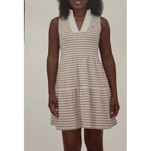 Nautica Jeans Women's Tiered Collar Sleeveless Mini Dress, (Almond/Ivory, XL)